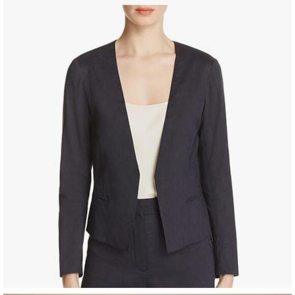 Theory Women's Benefield Crush Wash Open Navy Linen Blend Blazer Size 4 - Picture 1 of 11